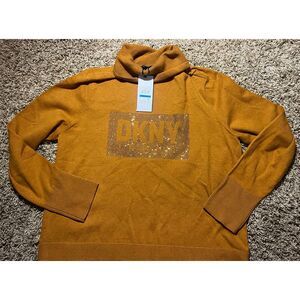 NWT Womens DKNY Jeans Turtleneck Brown Sweater Rhinestone Accent Sz XL MSRP $89